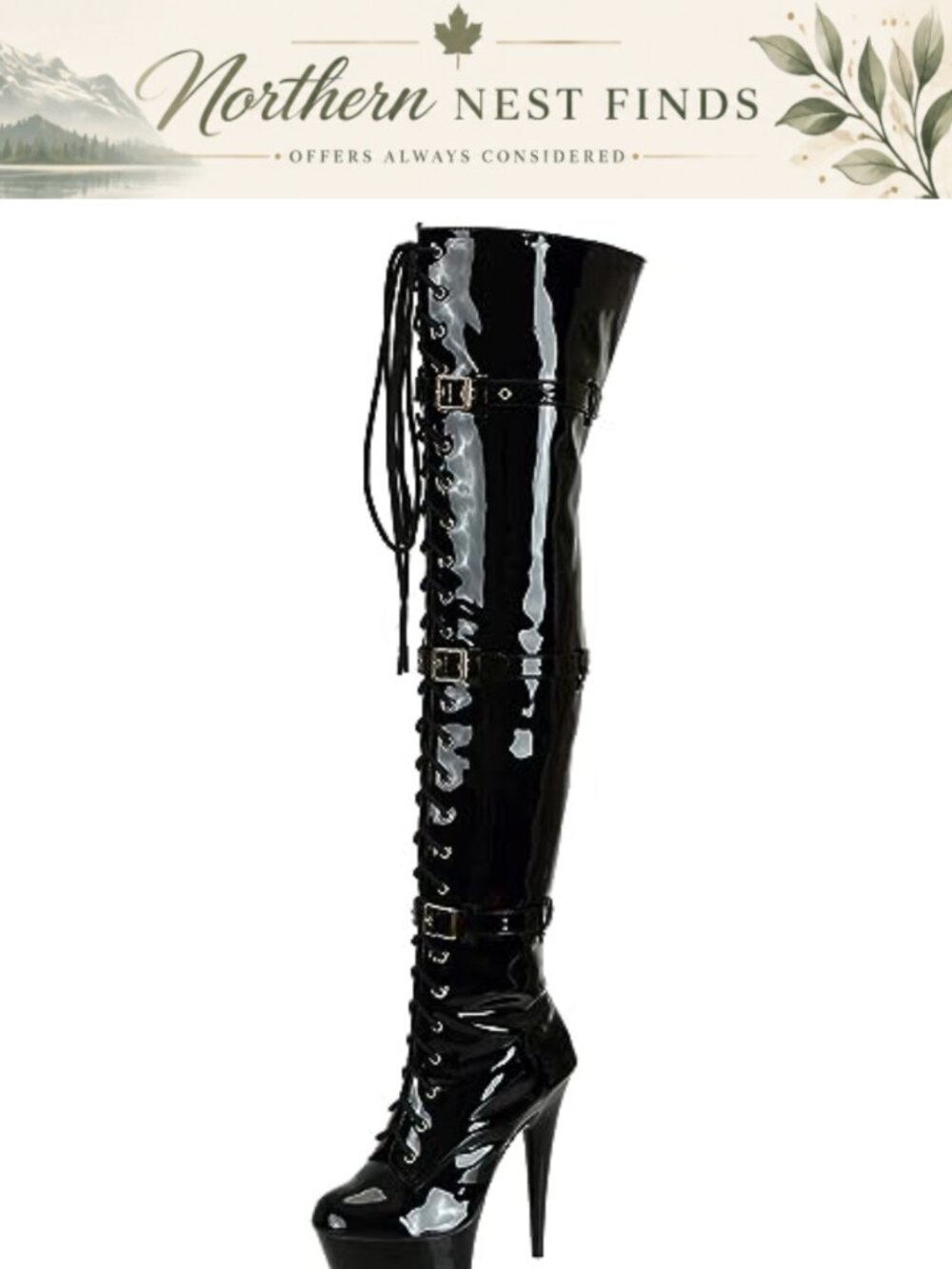 Faux Leather Over The Knee Platform Boots Lace Up Stiletto